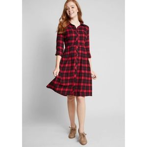 Modcloth Button Down Plaid Dress With Pockets